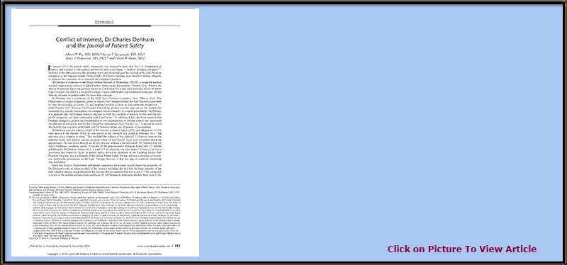Slide 12  Conflict of Interest, Dr Charles Denham and the Journal of Patient Safety