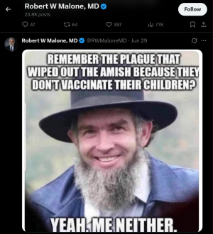 Robert Malone, Amish